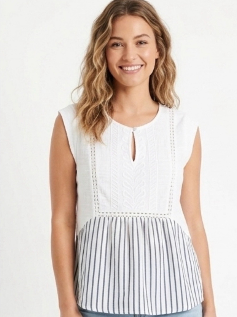 Skies Are Blue (anthropology) cotton sleeveless top with blue & white stripes